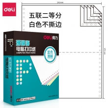 得力(deli)中档珊瑚海 五联二等分不撕边电脑打印纸 白色针式打印纸(241-5-1/2色序:全白1000页/箱)