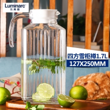乐美雅玻璃冷水壶凉水壶水杯耐热大容量鸭嘴壶家用水壶套装 四方条子雪柜樽1.7L